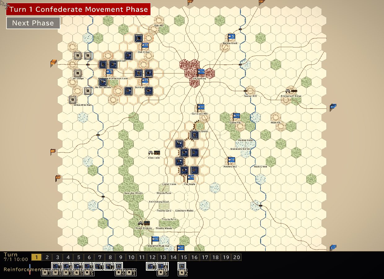 In-game screenshot, turn 1 (English interface)